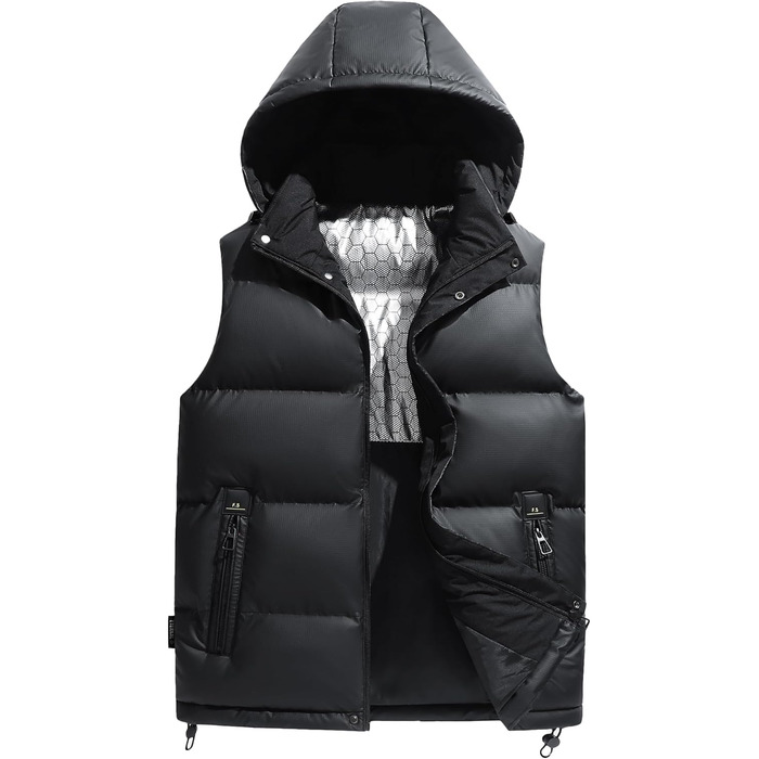 Чоловіча зимова жилетка AIEOE з PU шкіри, без рукавів, водонепроникна, з капюшоном, тепла, з утеплювачем, чорна