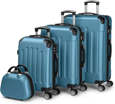 Набір валіз LALAHO 4 шт. з косметичками, ABS, рожеве золото (темно-синій, смугастий)