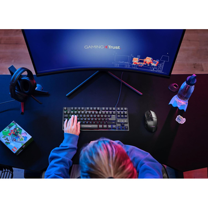 Trust GXT 1794 Комплект для геймінгу: клавіатура QWERTZ DE, миша та килимок, LED підсвітка, бездротова миша (80 годин), компактна TKL USB клавіатура, чорний