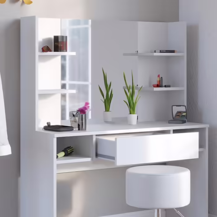 Vicco Vanity Table Daenerys, Dressing Table White, 100 cm White (White, with mirror & stool)