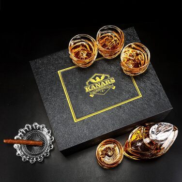 Набір для віскі KANARS: декантик 750 мл та 4 келихи 260 мл, скляний, без свинцю, 5 предметів, подарунковий, прозорий