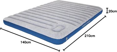 Надувний матрац High Peak 40043 XXL (210x140 см) з вбудованим насосом та антиковзким покриттям, дихаючий, міцний, для дому та відпочинку на природі, сірий/блакитний