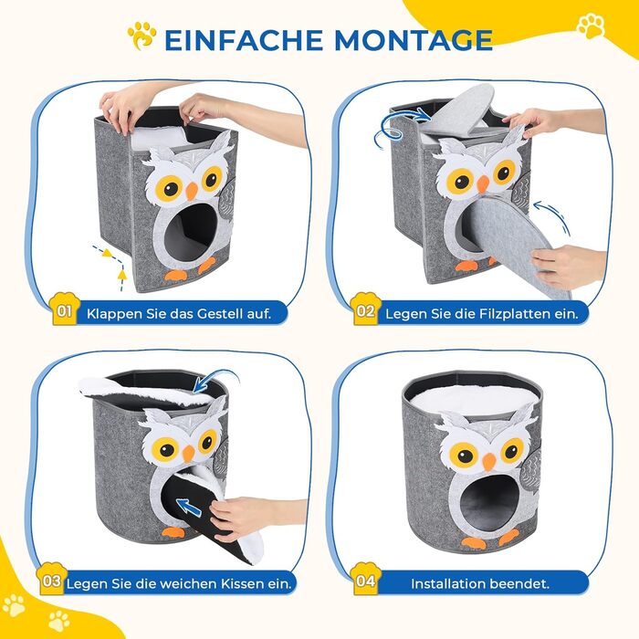 Кігтеточка-будиночок для котів Dripex з 2 поверхів, з фетру, з подушкою, 30x35x35 см (Сова)