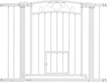 Бар'єр для собак PawHut: регульований, 76-104 см, безпечний, з двома розширювачами, двома замками та маленькими воротами для сходів та дверей, білий