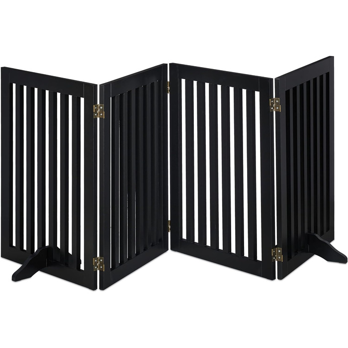 Relaxdays Adjustable Folding Pet Gate - 4 Panel, Black MDF - 92 x 206.5 cm