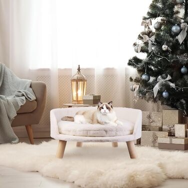 Luxury Cat Sofa, Large Cat Sofa, Cat Chair, Cat Stool, Elevated Cat Bed with Cat Cushions, Pet Sofa, Dog Sofa for Small Dogs, 40cm beige