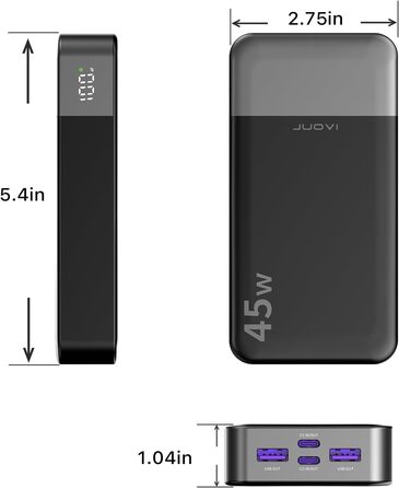 Power Bank JUOVI J2621, 20000mAh, 45W, для Switch, MacBook, iPhone, Samsung, Steam Deck та інших пристроїв