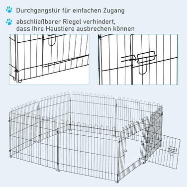 PawHut® Забіг для цуценят, огорожа для собак, клітка для вигулу, розмір: 71x61 см, чорний M