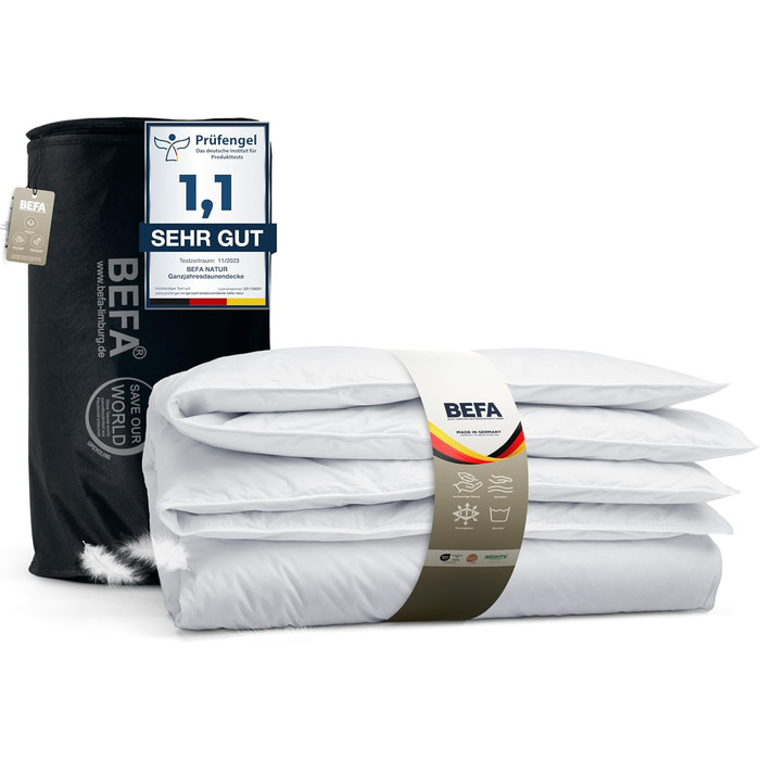 Зимова ковдра BEFA NATUR 240x220 см, 60% пуху, 40% пера, для алергіків, сертифікат Öko-Tex 100, Downpass, Німеччина