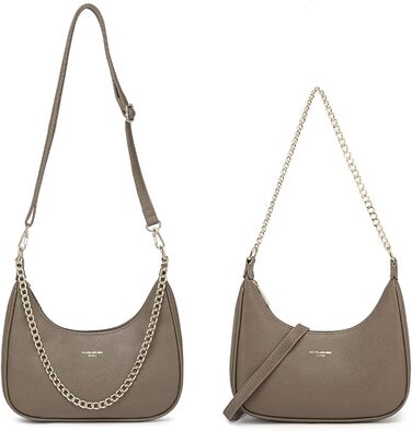 Стильна сумка-клатч David Jones через плече з ланцюжком, сіро-бежева (Taupe). Елегантна жіноча сумка з екошкіри для вечірок та повсякденного використання.