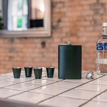 Набір фляга з нержавіючої сталі з келихом та воронкою • Військовий дизайн • Зелений • 9 oz / 265 ml • Для піших прогулянок