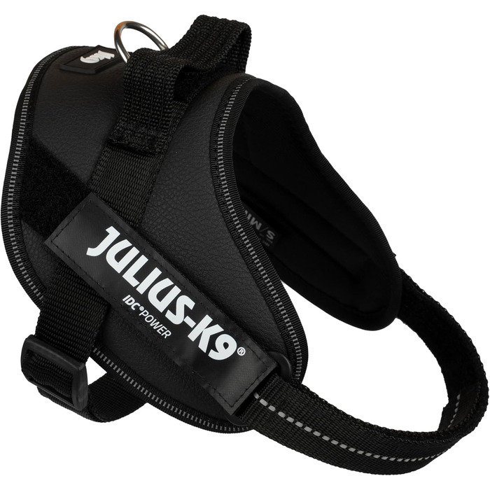 Шлейка для собак IDC Powergeschirr S - відбиваюча, з лого, регульована, дихаюча, для малих, середніх та великих собак (Чорний - Штучна шкіра, S/Mini)