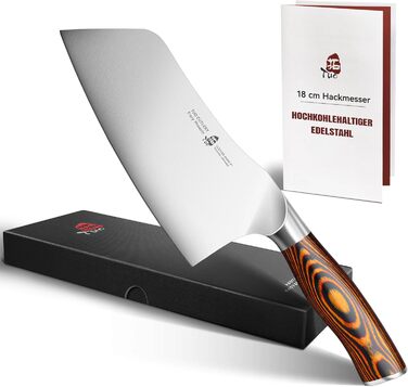 Ніж кухарський TUO Hackmesser 18 см, нержавіюча сталь, кухонний ніж з ергономічною ручкою Pakkawood, серія Fiery Phoenix