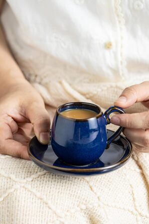 Набір чашок для еспресо LYEOBOH з підставками, 85 мл, 6 шт., кераміка, білий (кобальтовий блакитний)