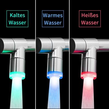 Змішувач кухонний LED Chrome з висувною лійкою, 360° обертання, 2 виходи, високий тиск