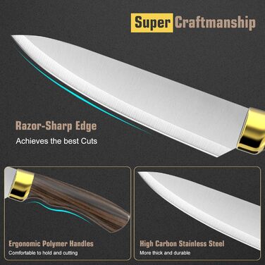 Набір кухонних ножів Meleho 7 предметів: професійний набір з нержавіючої сталі, ніж для кухні, з мийкою та подарунковою коробкою