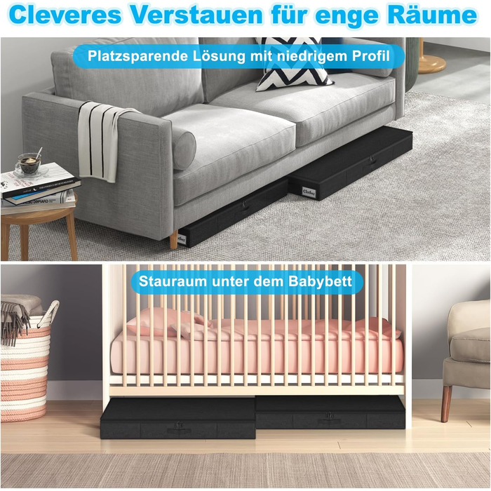 Коробки для зберігання під ліжко з кришкою, 12 см, 4 шт. Складані контейнери для одягу та постільної білизни, чорні