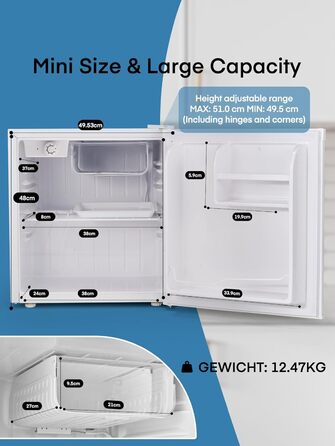 Міні-холодильник E 46L з відділенням для льоду, 42 dB, регулювання температури, енергозберігаючий, знімний дверний анфаз, для кухні, офісу, спальні, готелів та маленьких квартир (білий)