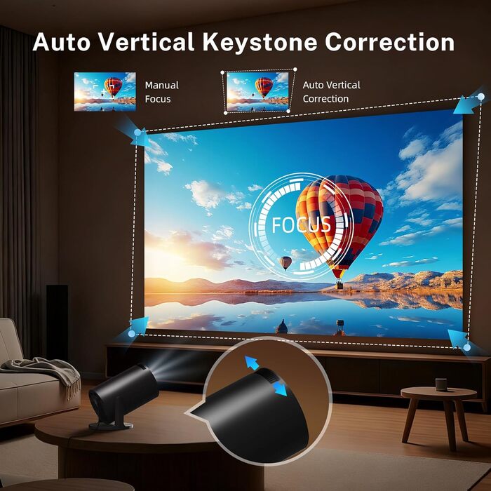 Lyncast OptiBarrel 500: Портативний проєктор 4K з Wi-Fi 6, Bluetooth 5.4, Android 11 та підтримкою iOS/HDMI/USB. Чорний