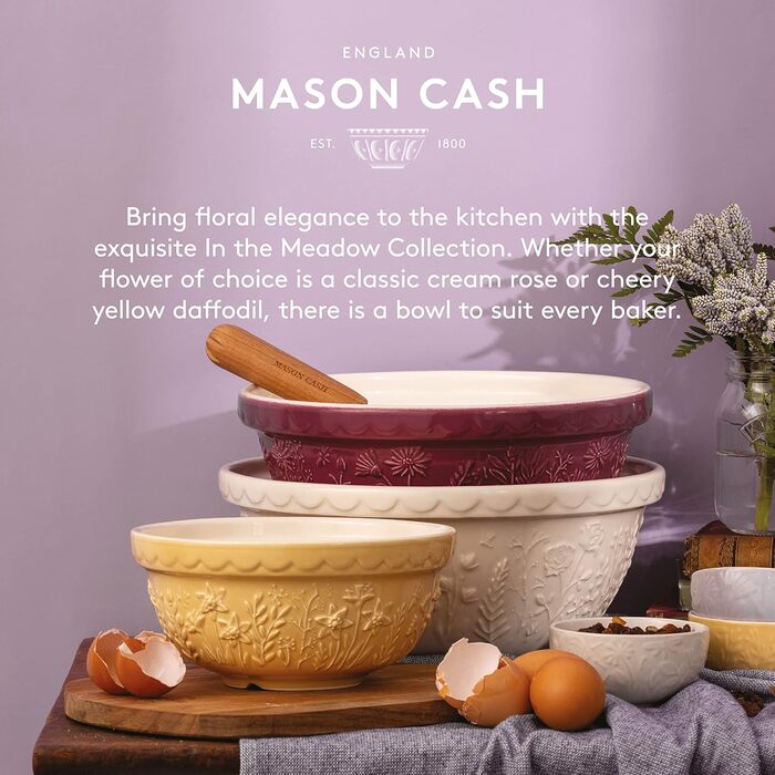 Mason Cash Stoneware Mixing Bowl 24 cm | Daisy | 2.7 L | Dough Bowl for Bread Dough, Cake Dough or Pizza Dough | Made from high-quality, chip-resistant stoneware | Large Dough Bowl