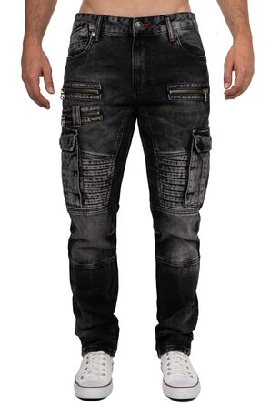 Чоловічі джинси Cipo & Baxx в стилі байкер – Regular Fit або Slim Fit | Чорний денім з потертостями, декоративними швами, блискавками та кишенями | Стильні повсякденні джинси з деніму (31W / 32L)