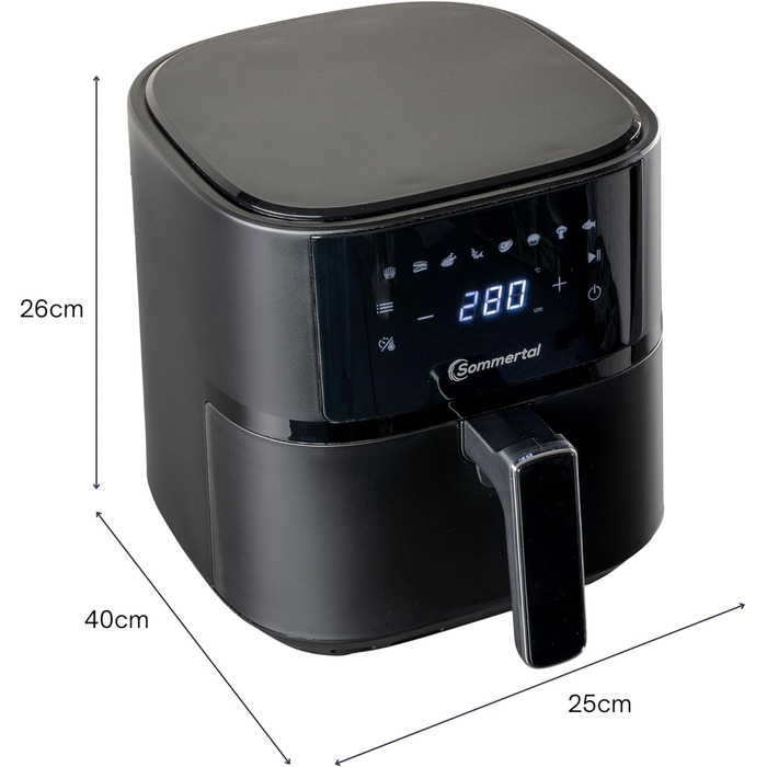 Фритюрниця повітряна Sommertal HF760-7.6L XXL з сенсорним екраном, 8 програм, 2000 Вт – енергозберігаюча та здорова, велика фритюрниця Air Fryer (4.0 L)