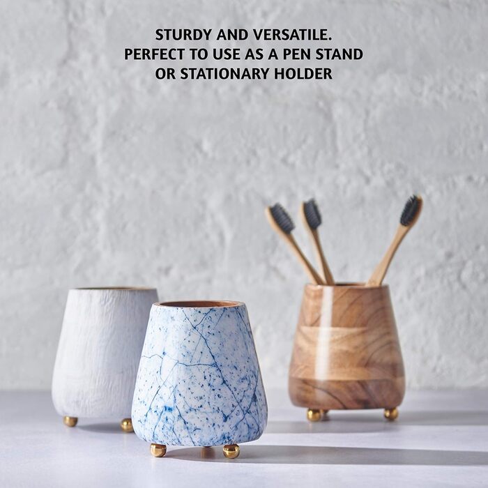 Folkulture Bathroom Toothbrush Holder, Modern Wooden Toothbrush and Toothpaste Holder (Natural)