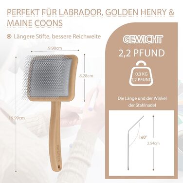 Набір щіток та гребінців для собак та котів з довгим хутром – Slicker Bürste & Kamm Set – проти підшерстка та ковтунів – з нержавіючої сталі 25 мм – дерев'яна ручка & шкіряний етикет – ідеально для Голден Ретріверів та Мейн Кунів