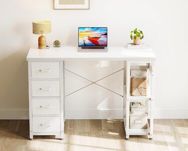 Компактний письмовий стіл Coleshome з 4 шухлядами, 100x40 см, з полицями, для офісу, робочого кабінету, спальні, білий