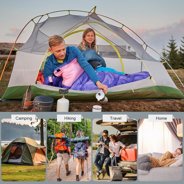 Yarmiene 3-4 Season Sleeping Bag - Warm & Rectangular for Adults & Kids - Outdoor, Camping & Hiking - Purple & Pink