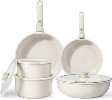 GiPP 11-Piece Ceramic Cookware Set with Removable Handle - Nonstick Pots and Pans Set for All Cooktops, Oven-Safe, PTFE/PFOA-Free, White