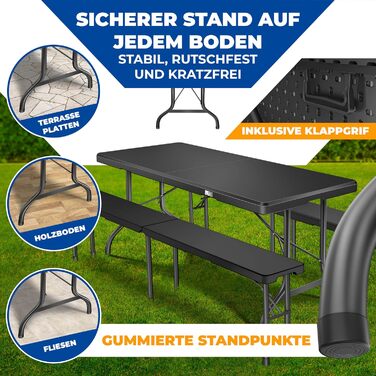 Складний стіл KESSER Buffettisch 183x76 см для кемпінгу, саду, тераси, балкону. Анодований алюміній, 6 осіб, з чохлом та ручкою для транспортування, антрацит