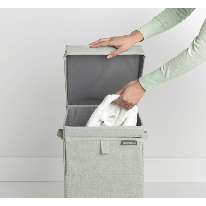 Brabantia - Stackable Laundry Box - Laundry Basket - Easy to fill and empty - Large volume - Quickly folds flat - Lightweight and sturdy handles - Green - 35 L - 37.0 x 44.5 x 32.0 cm
