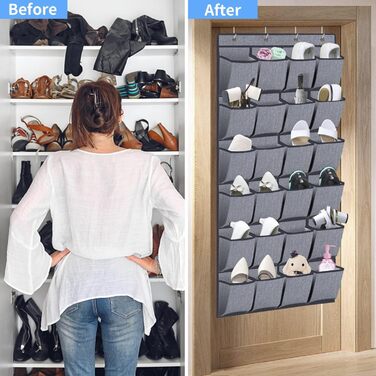 Органайзер для взуття навісний Homfort 24 кишені, 156x56 см, Сірий льон - зручне зберігання взуття за дверима