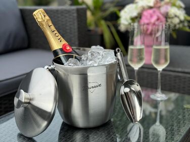 3L Insulated Ice Bucket, Premium Double-Walled Ice Cube Container with Lid, 3 Liter Stainless Steel Ice Bucket for Party, Strainer, Ice Tongs, Ice Scoop, Ice Cooler, Ice Container Ice Cube Bucket Ice Box