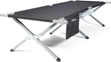Розкладне ліжко для кемпінгу 24MOVE® - чорне, 210x72 см, до 200 кг, для відпочинку на природі та вдома
