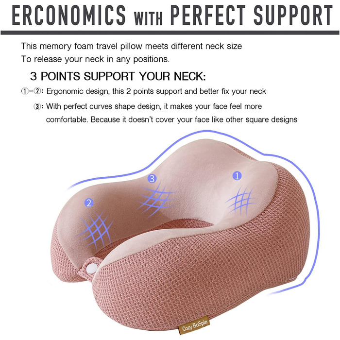 Подушка для шиї у подорожах, Memory Foam, рожева - зручна та портативна підтримка для кемпінгу та сну