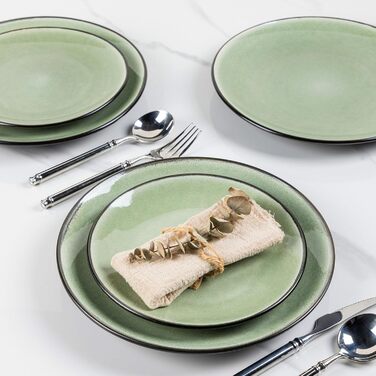 Набір посуду GBhome з реактивної глазурі для 6 осіб (18 предметів), ручної роботи, керамічний, мікрохвильова та посудомийна машина, зелений колір