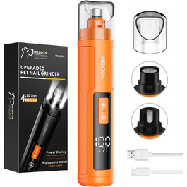 Шліфувальник кігтів для собак Profi Krallenschleifer: 3 режими, LED-підсвітка, тихий, акумуляторний, для великих, середніх та малих собак (темно-зелений/помаранчевий)