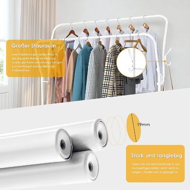 Стійка для одягу на підлозі з металу з полицею для взуття та нижньою полицею, для спальні. Металева стійка для одягу з подвійними вішалками (біла)