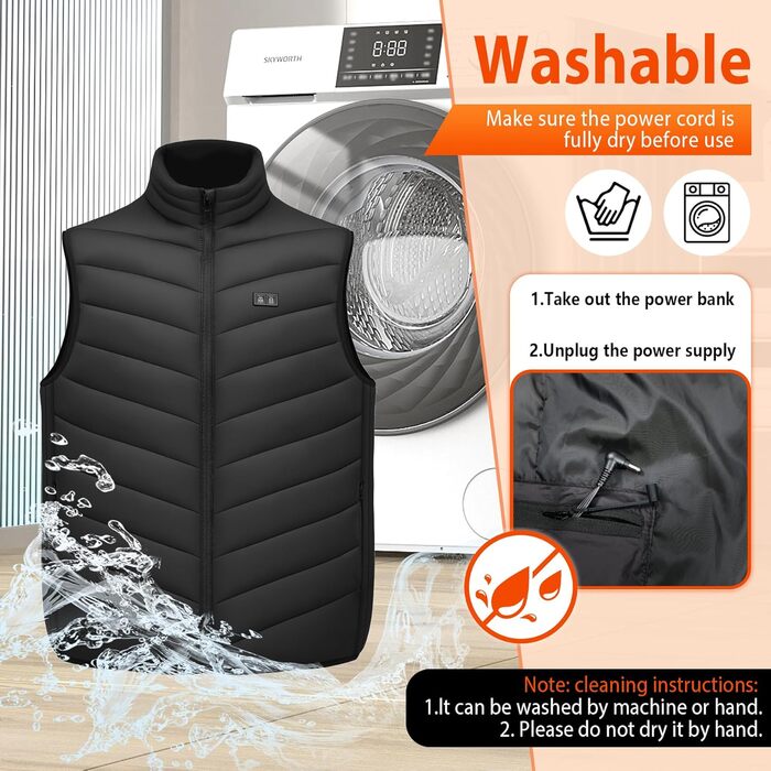 Електрична гріюча жилетка з акумулятором 27000mAh 7.4V, 17 зон нагріву, 3 температурні режими, для чоловіків та жінок, XL, чорна