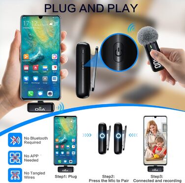 Бездротовий мікрофон-петличка OSA: професійний комплект з двома мікрофонами, Plug-and-Play, для iPhone, Android, камери, ПК (Type-C)