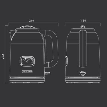 Чайник електричний зі сталі нержавіючої, ретро-дизайн, з аналоговим термометром, фільтром, прозорою шкалою, об'єм 1,7 л, автоматичне вимкнення, матовий чорно-золотий (MS-030 BC)