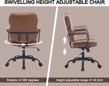 Офісний крісло з штучної шкіри, 360° обертання, регульована висота, ергономічний комп'ютерний стілець з підлокітниками для робочого кабінету/офісу/вітальні, Колір: Коричневий