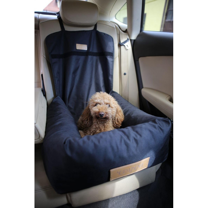 Крісло для собак у машину Petsen з іменем, чорне, для маленьких собак, з поводом