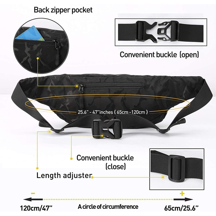 Чоловіча та жіноча поясна сумка Bauchtasche SZSYCN, фанна-пак, чорний камуфляж для спорту, прогулянок, подорожей