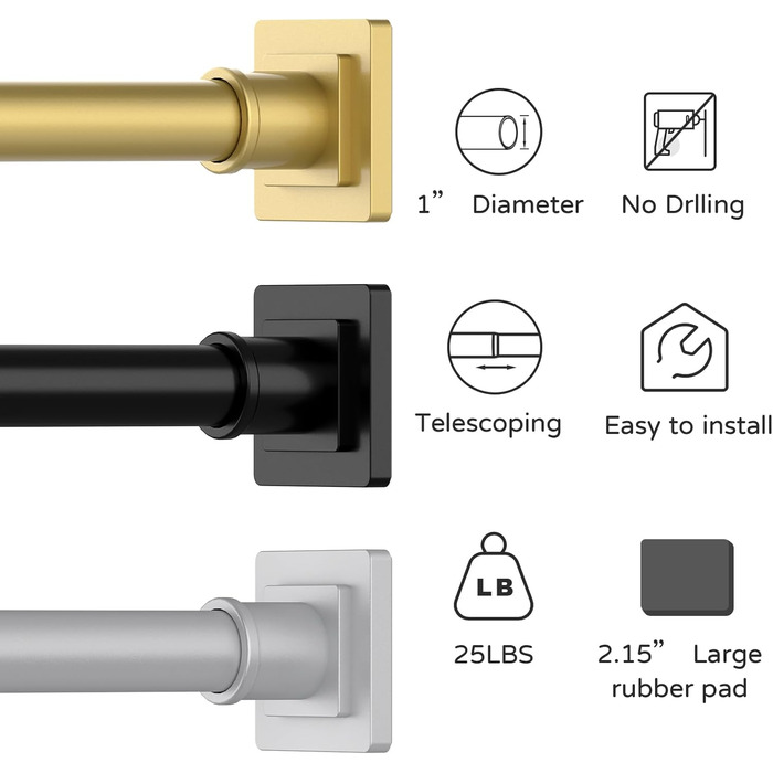 Натяжна штанга для душу Goldene, 79-200 см, регульована, без свердління, для ванної кімнати