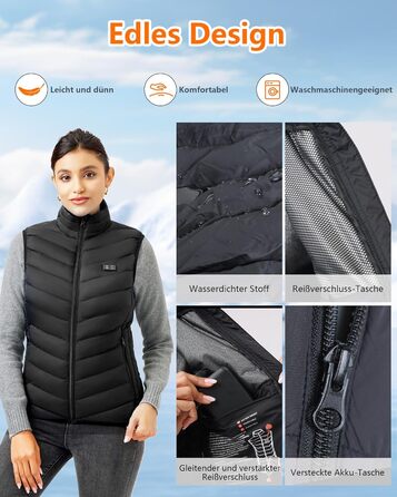 Гріюча жилетка для чоловіків та жінок з акумулятором 10000mAh, 5 зон обігріву, 3 режими температури, подвійне керування, для зимових активностей (L, Світло-чорний)