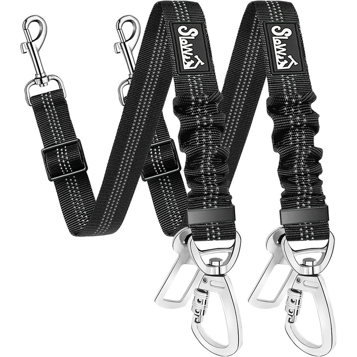 Автогурт для собак у машину, 2 шт. Безпечний ремінь для собак з амортизацією, регульований ремінь для собак з універсальним з'єднувачем, для подорожей на авто, (Чорний)