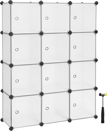 SONGMICS Regal System, Shoe Rack, Set of 16 Cubes, Plastic Closet Organizer with Doors, Plug-in Shelf, Storage for Clothes, Shoes, and Books, Easy Assembly, LPC443G01 (12 Cubes (93B x 123H cm), White)
